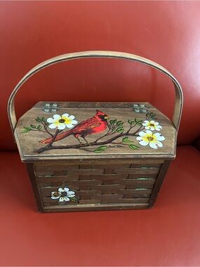 Vintage Caro Nan 1970’s basket weave purse with a cardinal & dogwood motif.